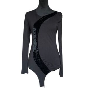 Bebe Black Velvet Detail Long Sleeve Bodysuit